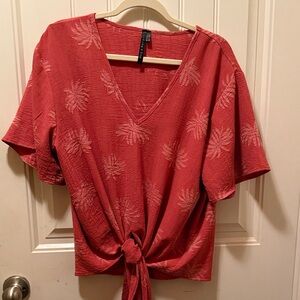 Women's Pink V-Neck Tie-Front Top